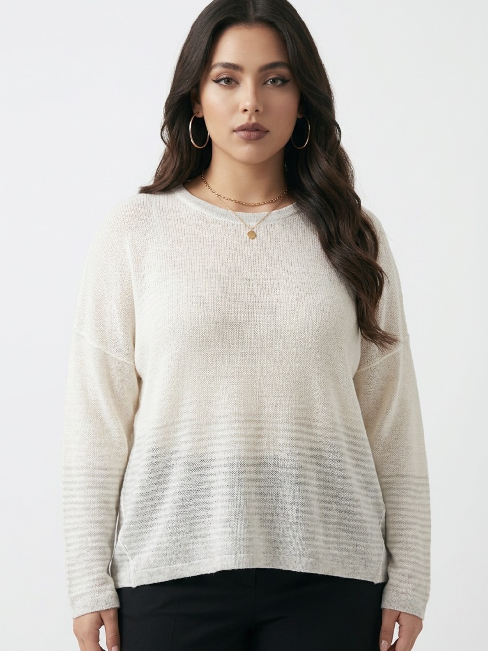 SHIRIN GUILD | Ivory & Gray Linen Cashmere Oversized Sweater Women’s One Size